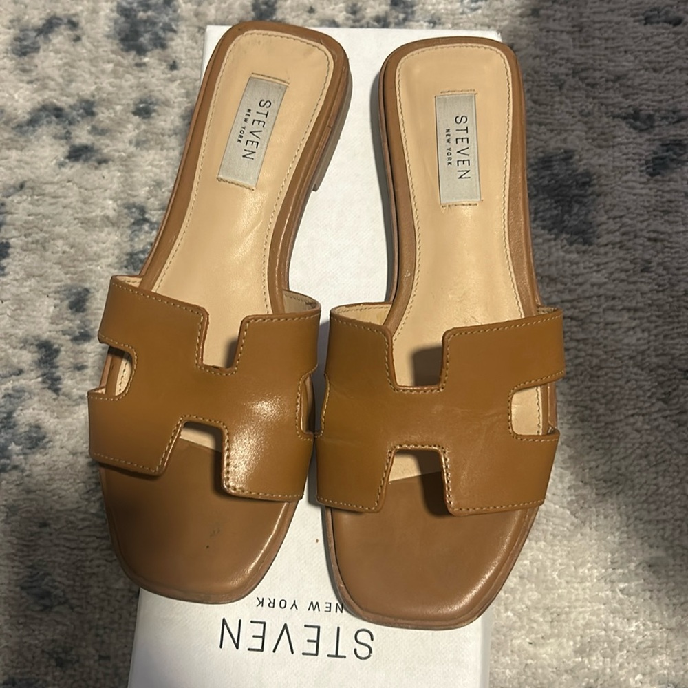 STEVEN: Hadyn Cognac Leather Sandals